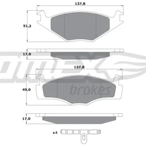 Zestaw klocków hamulcowych, hamulce tarczowe TOMEX BRAKES TX 10-141 Bestseller