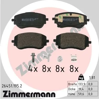 Bezpieczne zakupy Zestaw klocków hamulcowych, hamulce tarczowe ZIMMERMANN 26451.195.2